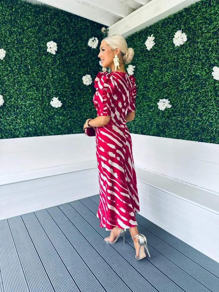 Women Day Dress Canella Lane Samira Frill Sleeve Midi Dress Ruby