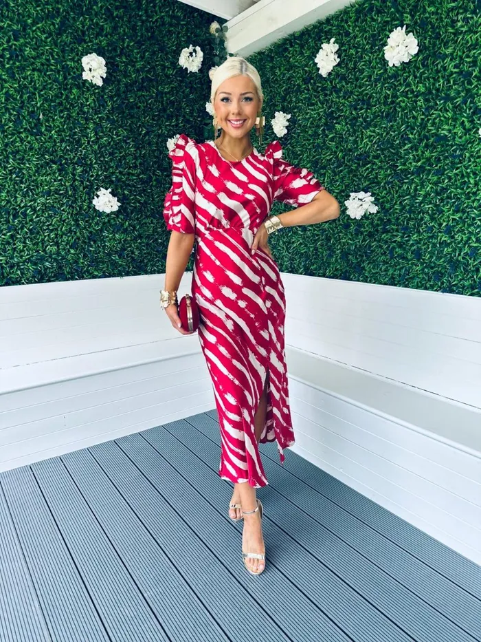 Women Day Dress Canella Lane Samira Frill Sleeve Midi Dress Ruby