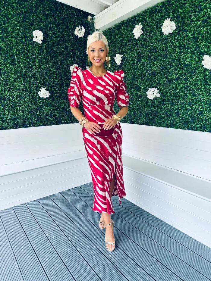 Women Day Dress Canella Lane Samira Frill Sleeve Midi Dress Ruby