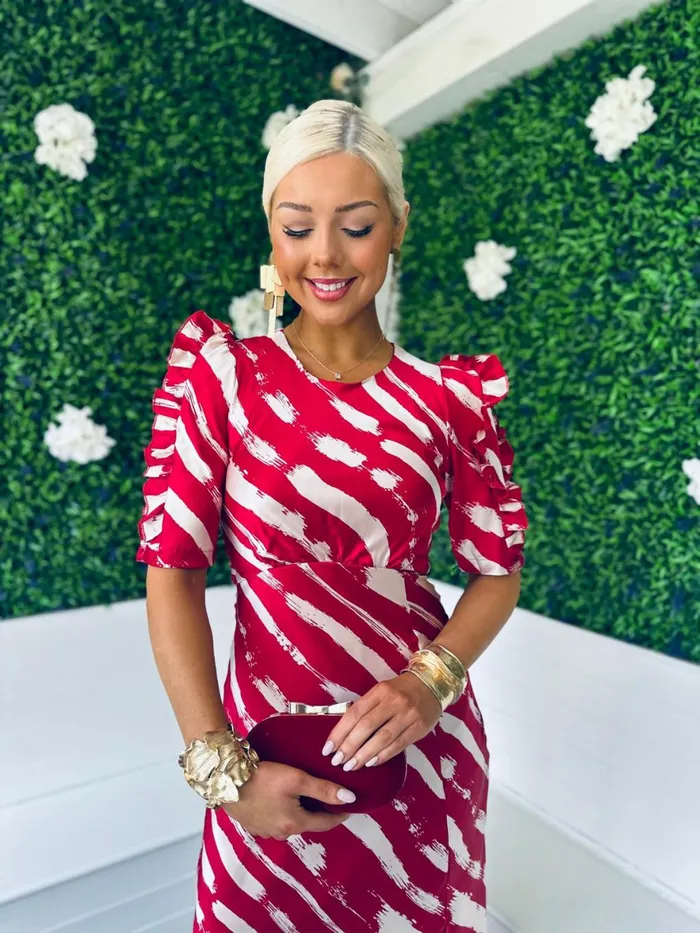 Women Day Dress Canella Lane Samira Frill Sleeve Midi Dress Ruby
