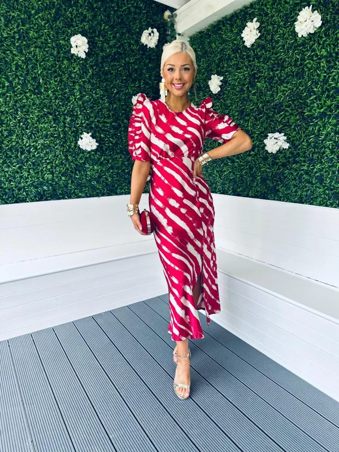Women Day Dress Canella Lane Samira Frill Sleeve Midi Dress Ruby
