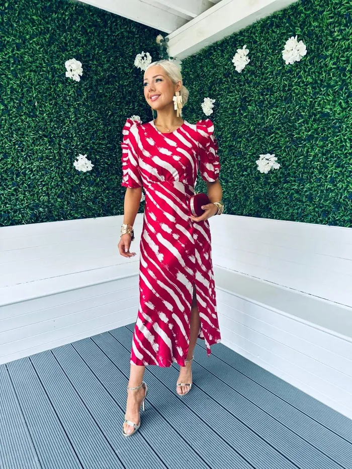 Women Day Dress Canella Lane Samira Frill Sleeve Midi Dress Ruby