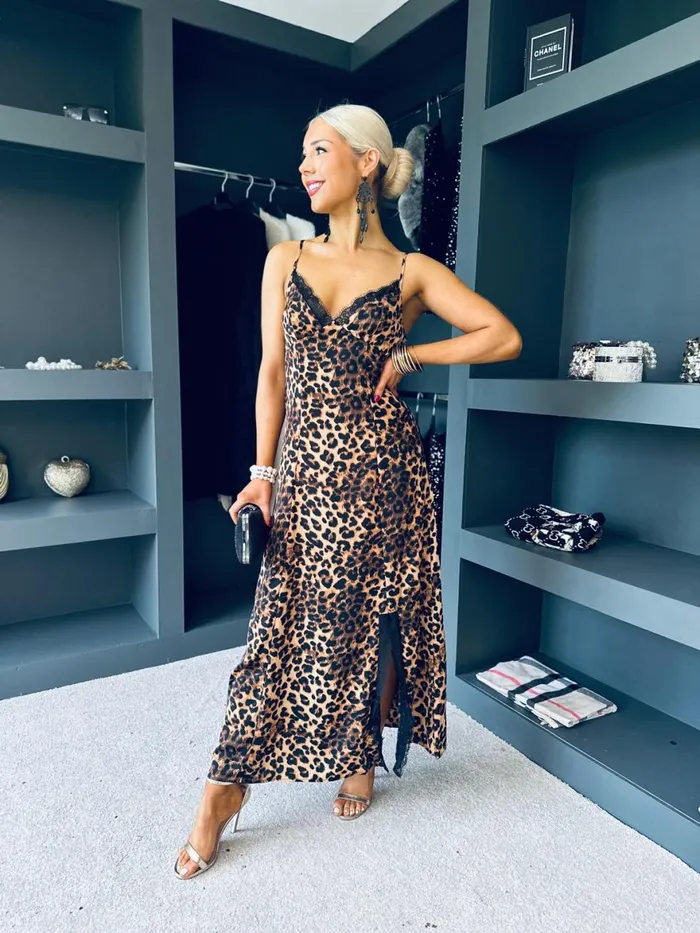 Women Day Dress Canella Lane Valentina Dace Detail Maxi Dress Leopard
