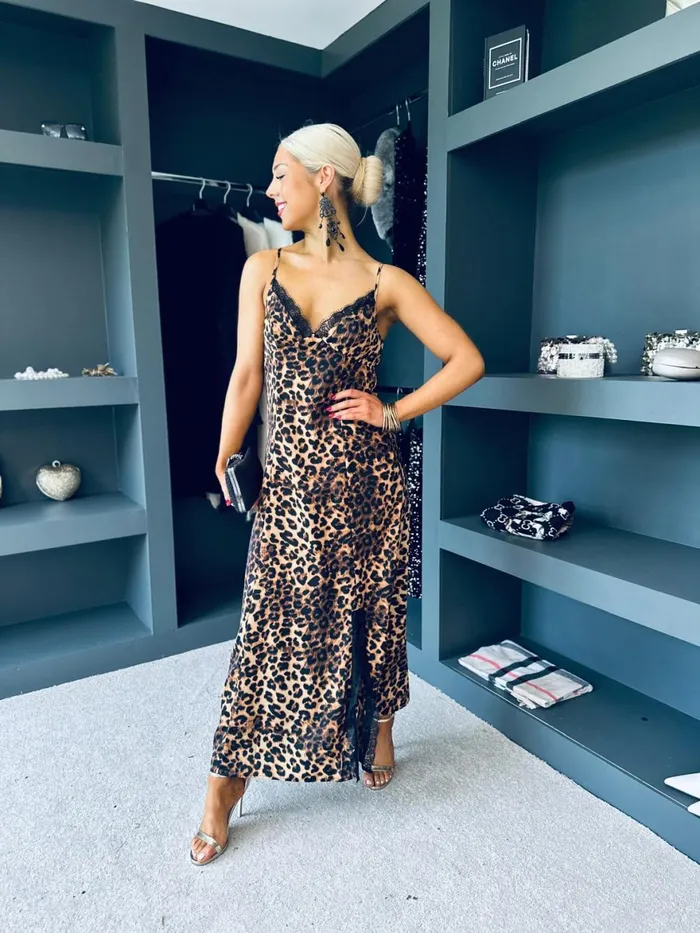 Women Day Dress Canella Lane Valentina Dace Detail Maxi Dress Leopard
