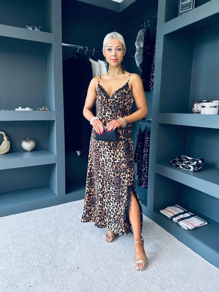 Women Day Dress Canella Lane Valentina Dace Detail Maxi Dress Leopard