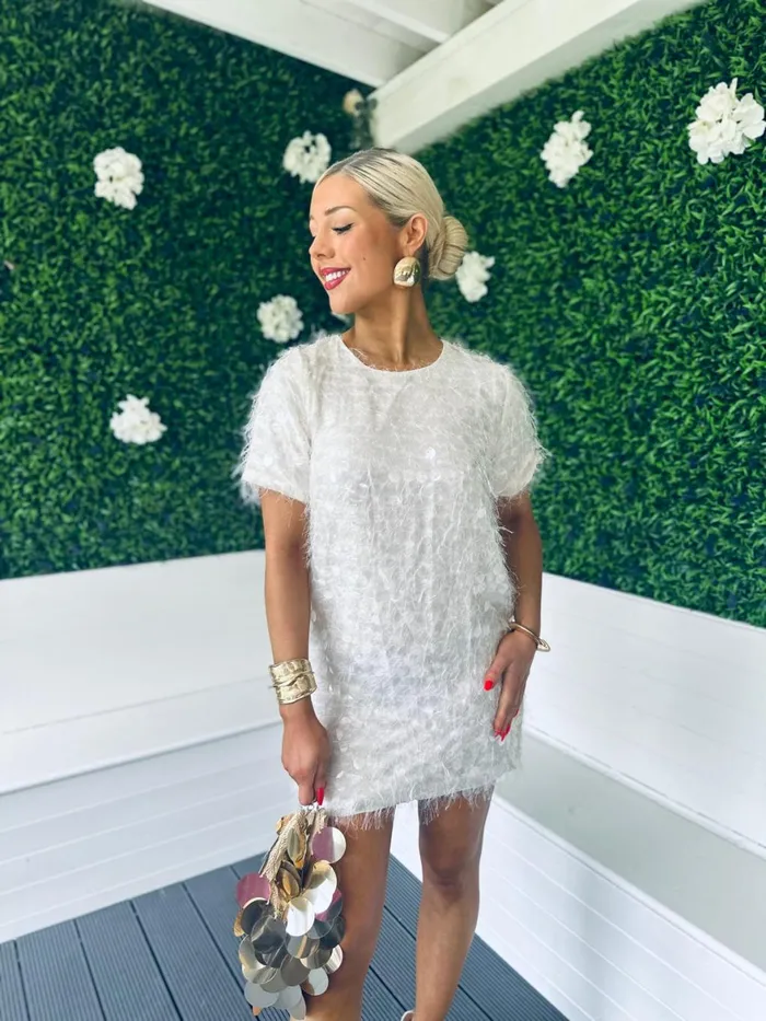 Women Day Dress Canella Lane Valerie Sequin Mini Dress Off White