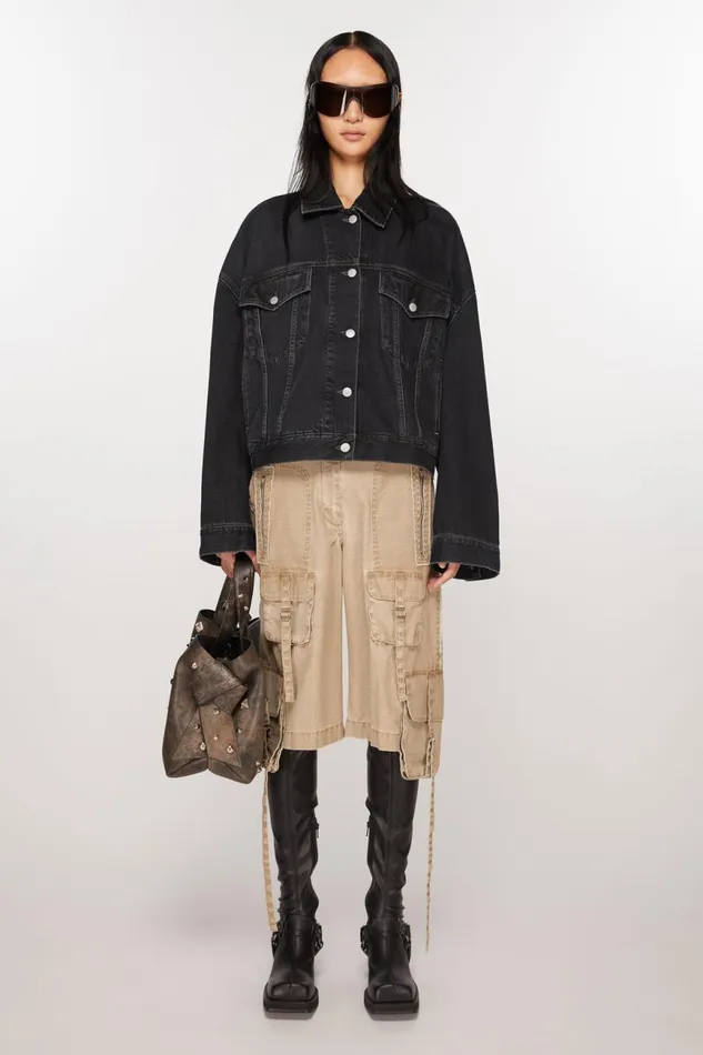 Women Denim Jacket 8211 Relaxed Cropped Fit Black Acne Studios Outerwear