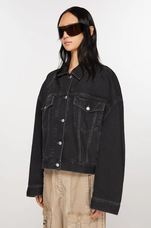 Women Denim Jacket 8211 Relaxed Cropped Fit Black Acne Studios Outerwear