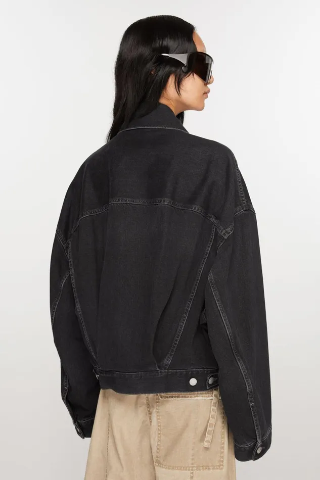 Women Denim Jacket 8211 Relaxed Cropped Fit Black Acne Studios Outerwear