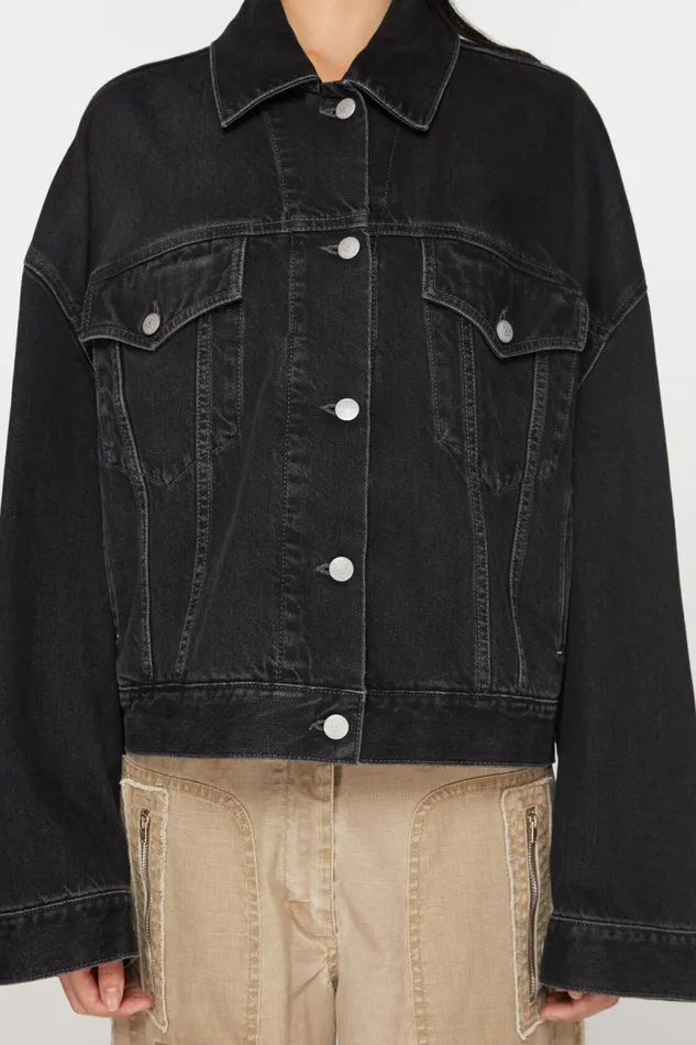 Women Denim Jacket 8211 Relaxed Cropped Fit Black Acne Studios Outerwear