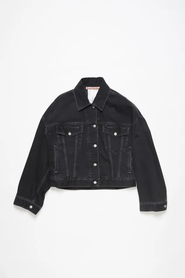 Women Denim Jacket 8211 Relaxed Cropped Fit Black Acne Studios Outerwear