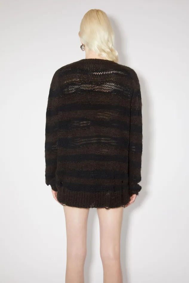 Women Distressed Stripe Jumper Warm Charcoal Greyblack Acne Studios Knitwear
