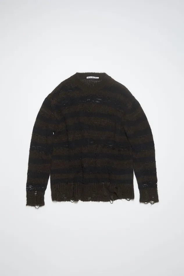 Women Distressed Stripe Jumper Warm Charcoal Greyblack Acne Studios Knitwear