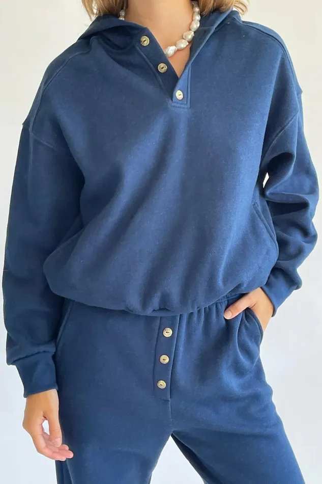 Women DONNI Tops Eco Fleece Button Hoodie