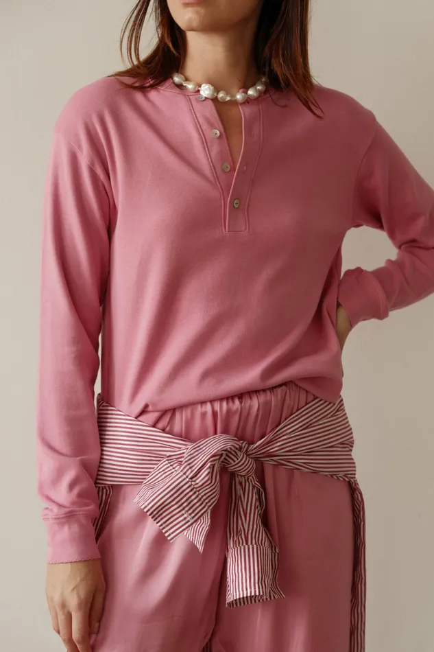 Women DONNI Tops The Scallop Henley Bonbon
