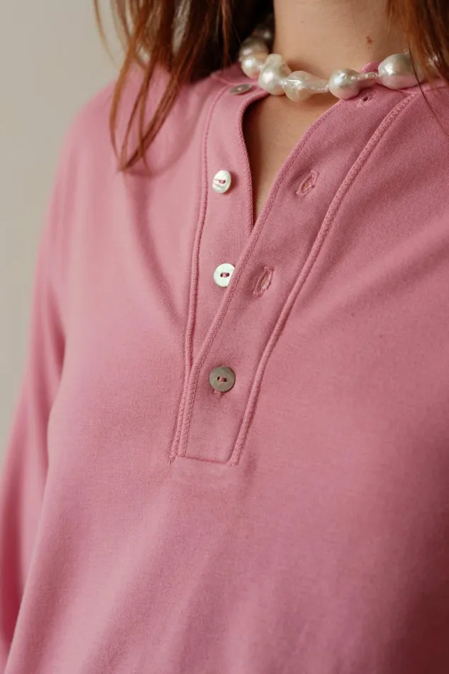 Women DONNI Tops The Scallop Henley Bonbon