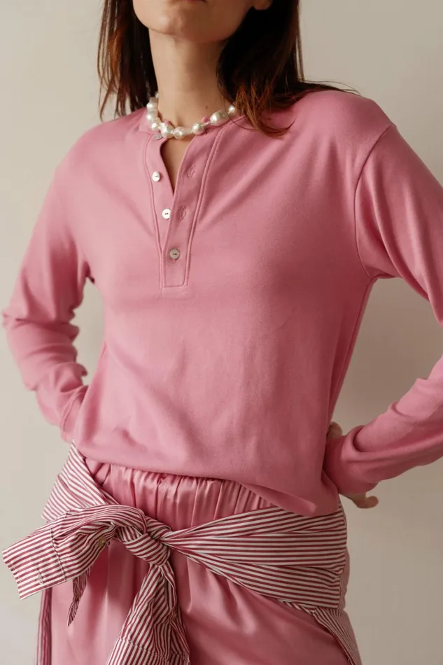 Women DONNI Tops The Scallop Henley Bonbon