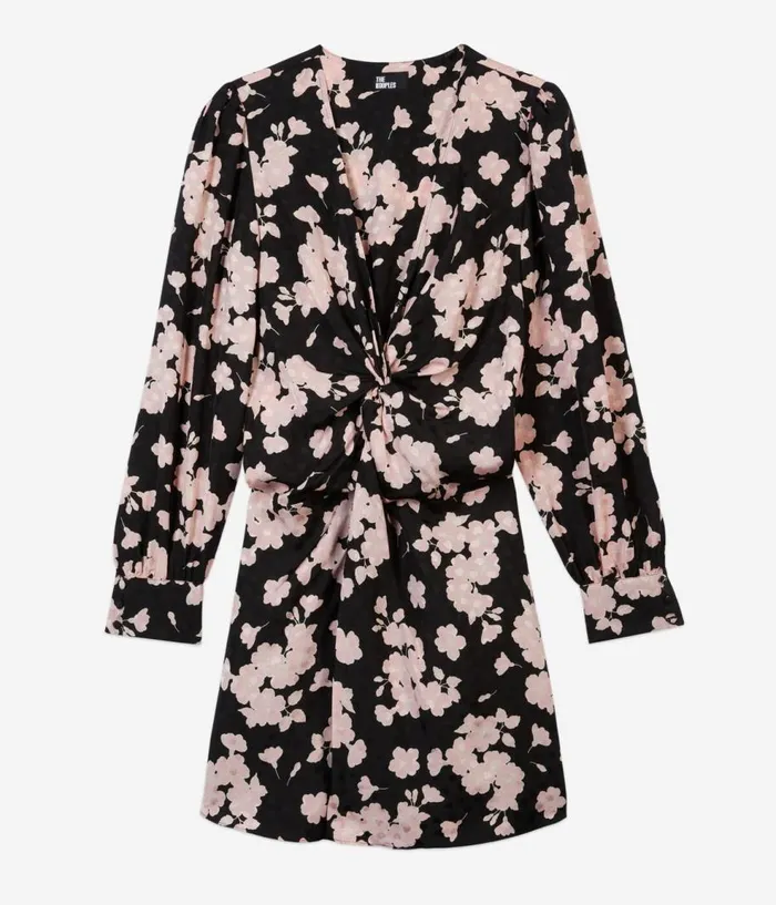 Women Dresses and Jumpsuits THE KOOPLES Black And Pink Floral Print Dress With Draping