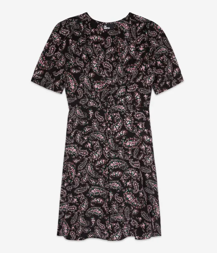 Women Dresses and Jumpsuits THE KOOPLES Black And Pink Paisley Print Short Dress With Buttons Women Dresses and Jumpsuits THE KOOPLES Black And Pink Paisley Print Short Dress With Buttons