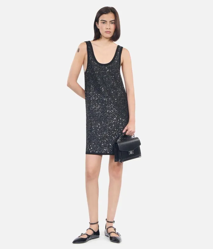 Women Dresses and Jumpsuits THE KOOPLES Black Sequin Knit Short Dress