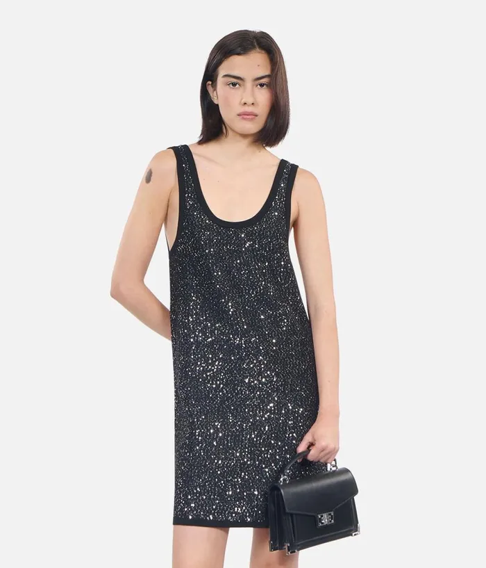Women Dresses and Jumpsuits THE KOOPLES Black Sequin Knit Short Dress Women Dresses and Jumpsuits THE KOOPLES Black Sequin Knit Short Dress