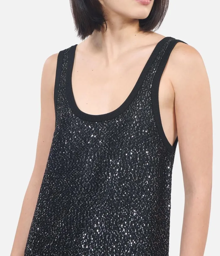 Women Dresses and Jumpsuits THE KOOPLES Black Sequin Knit Short Dress Women Dresses and Jumpsuits THE KOOPLES Black Sequin Knit Short Dress