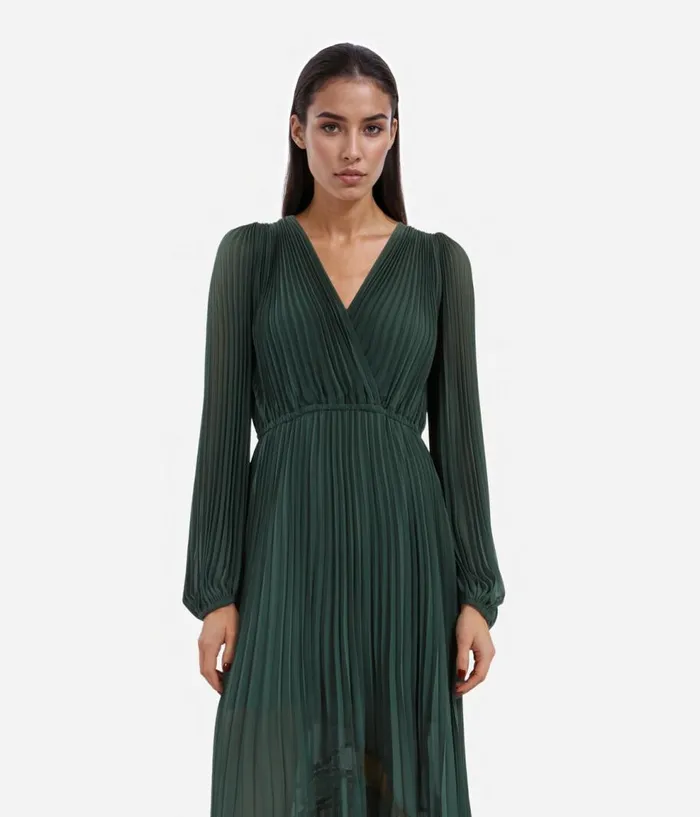 Women Dresses and Jumpsuits THE KOOPLES Green Pleated Long Dress Women Dresses and Jumpsuits THE KOOPLES Green Pleated Long Dress