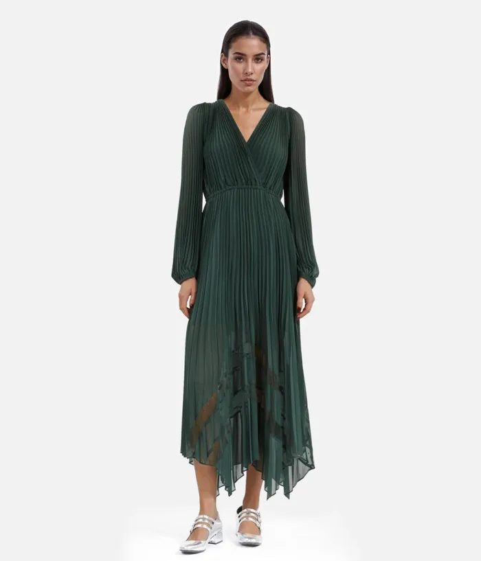Women Dresses and Jumpsuits THE KOOPLES Green Pleated Long Dress Women Dresses and Jumpsuits THE KOOPLES Green Pleated Long Dress
