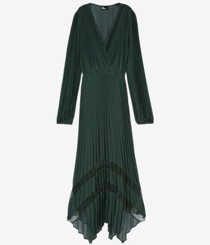 Women Dresses and Jumpsuits THE KOOPLES Green Pleated Long Dress Women Dresses and Jumpsuits THE KOOPLES Green Pleated Long Dress