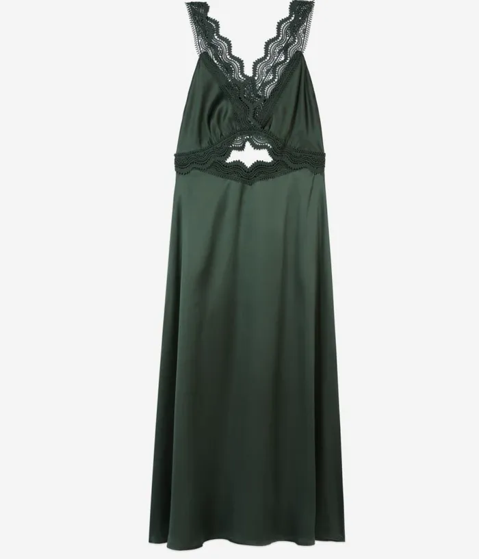 Women Dresses and Jumpsuits THE KOOPLES Long Green Slip Dress With Guipure