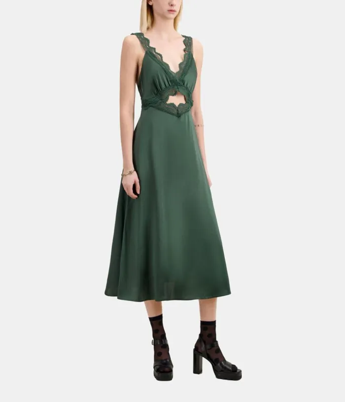 Women Dresses and Jumpsuits THE KOOPLES Long Green Slip Dress With Guipure Women Dresses and Jumpsuits THE KOOPLES Long Green Slip Dress With Guipure