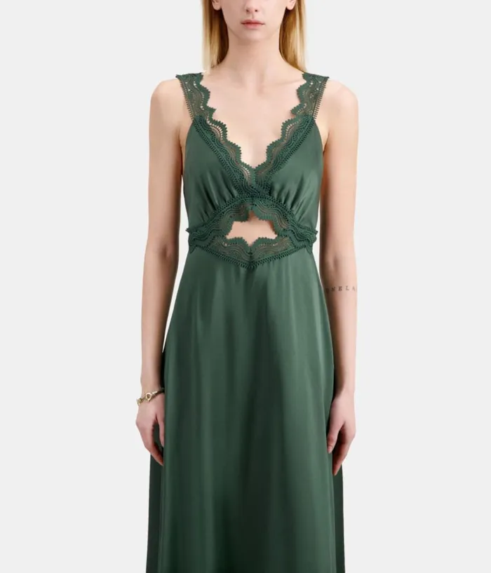 Women Dresses and Jumpsuits THE KOOPLES Long Green Slip Dress With Guipure Women Dresses and Jumpsuits THE KOOPLES Long Green Slip Dress With Guipure
