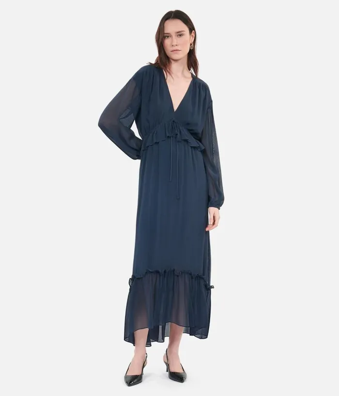 Women Dresses and Jumpsuits THE KOOPLES Long Navy Blue Silk Dress