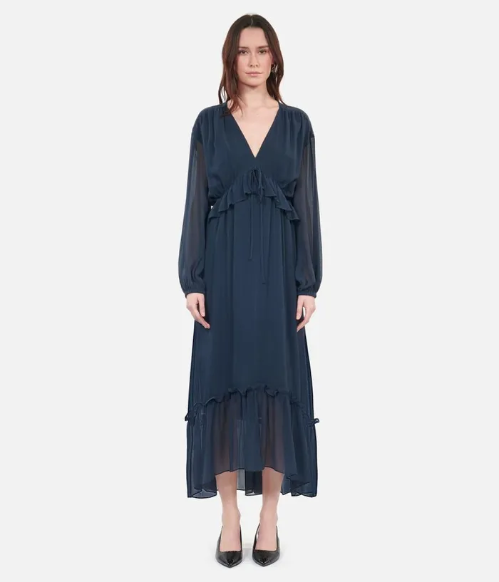 Women Dresses and Jumpsuits THE KOOPLES Long Navy Blue Silk Dress Women Dresses and Jumpsuits THE KOOPLES Long Navy Blue Silk Dress