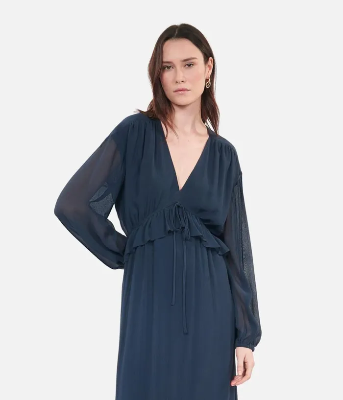 Women Dresses and Jumpsuits THE KOOPLES Long Navy Blue Silk Dress Women Dresses and Jumpsuits THE KOOPLES Long Navy Blue Silk Dress