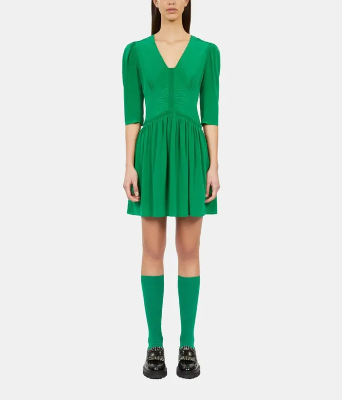 Women Dresses and Jumpsuits THE KOOPLES Short Green Dress With Shirring Women Dresses and Jumpsuits THE KOOPLES Short Green Dress With Shirring