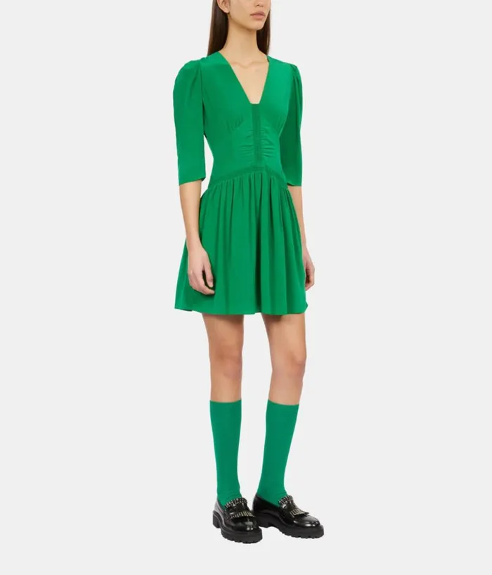 Women Dresses and Jumpsuits THE KOOPLES Short Green Dress With Shirring Women Dresses and Jumpsuits THE KOOPLES Short Green Dress With Shirring