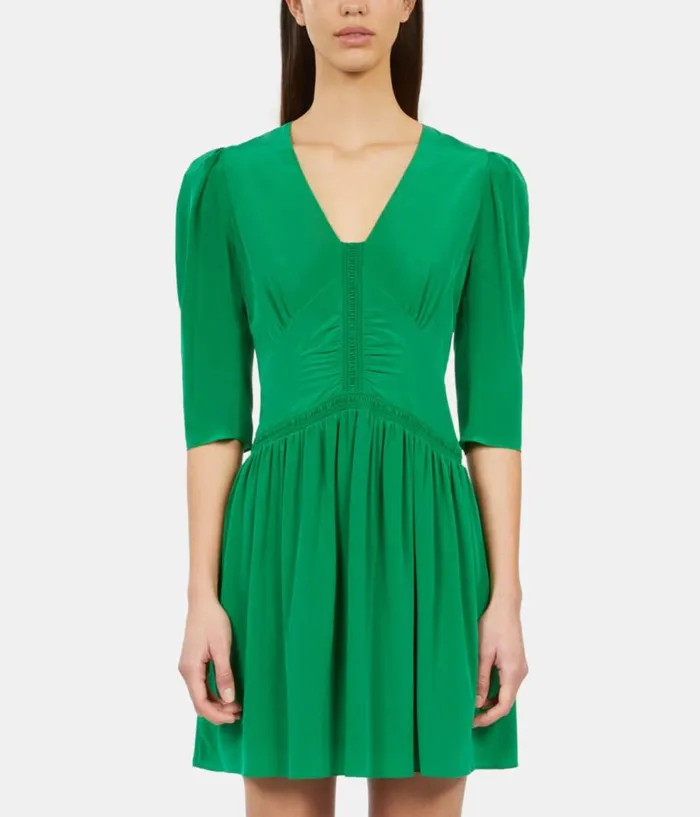 Women Dresses and Jumpsuits THE KOOPLES Short Green Dress With Shirring Women Dresses and Jumpsuits THE KOOPLES Short Green Dress With Shirring