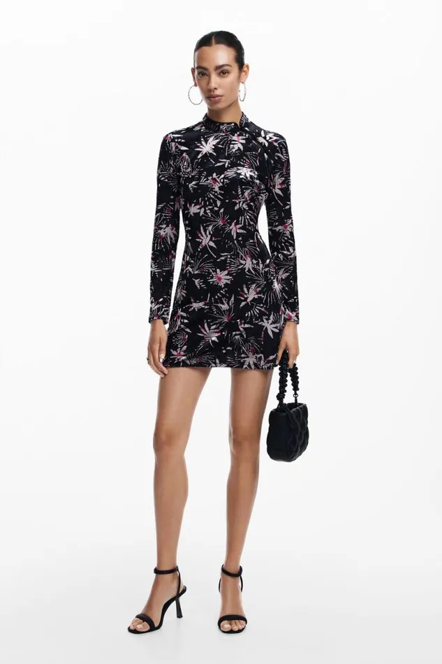 Women Dresses And Jumpsuits Desigual Leaf Dress With Kimono Collar