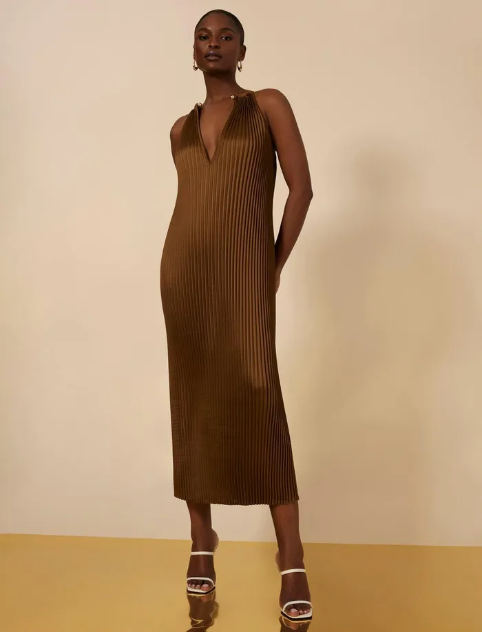 Women Dresses BCBG Bryony Pleated Shift Dress Monks Robe