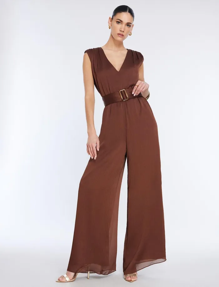 Women Dresses BCBG Imogen Belted Jumpsuit Chocolate