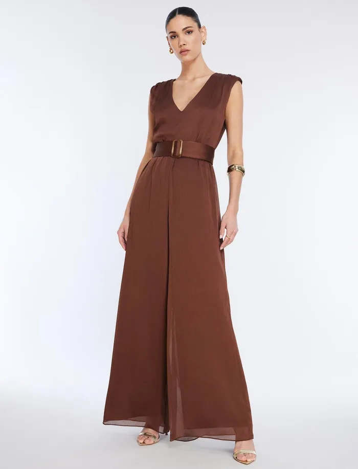 Women Dresses BCBG Imogen Belted Jumpsuit Chocolate