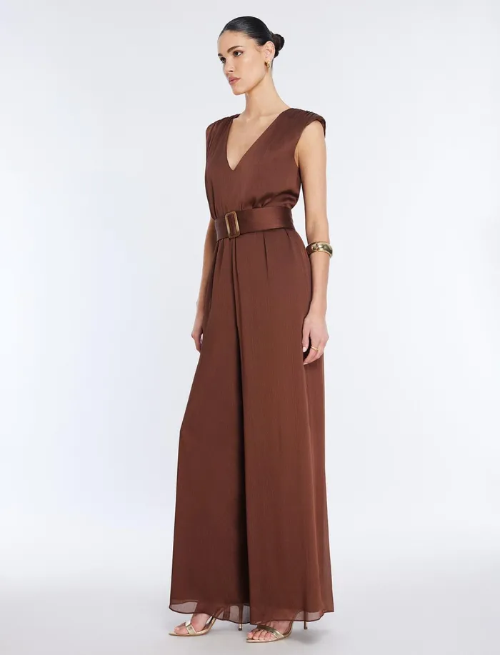 Women Dresses BCBG Imogen Belted Jumpsuit Chocolate