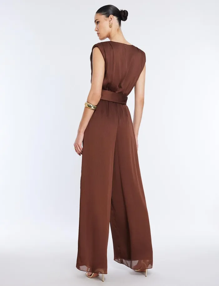 Women Dresses BCBG Imogen Belted Jumpsuit Chocolate