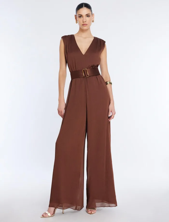 Women Dresses BCBG Imogen Belted Jumpsuit Chocolate