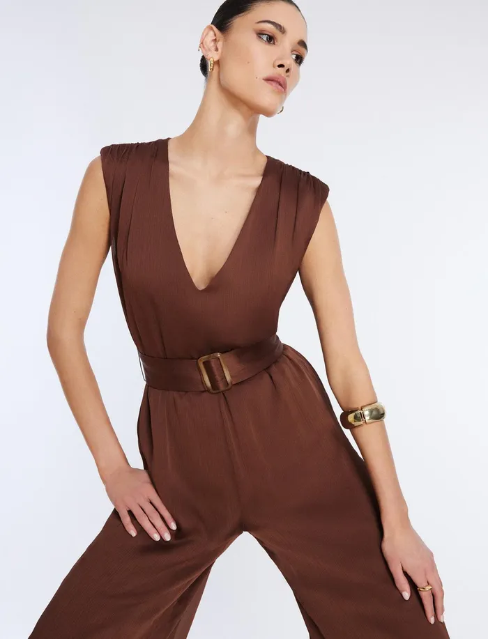 Women Dresses BCBG Imogen Belted Jumpsuit Chocolate
