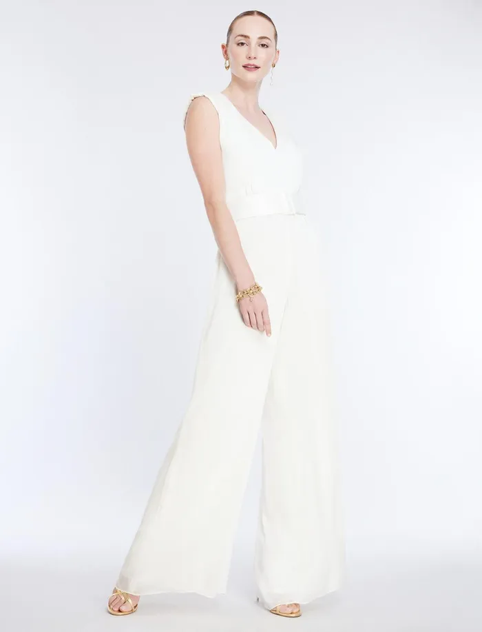 Women Dresses BCBG Imogen Belted Jumpsuit Gardenia