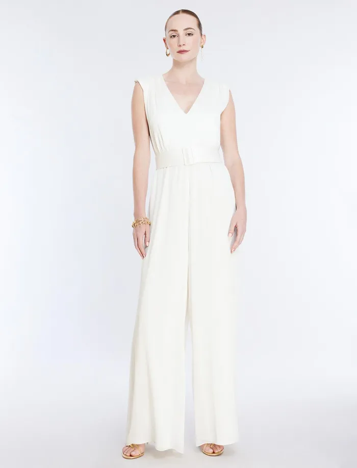 Women Dresses BCBG Imogen Belted Jumpsuit Gardenia