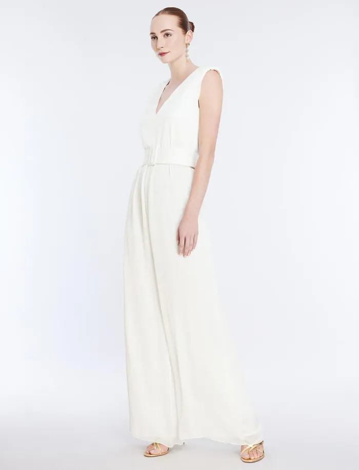 Women Dresses BCBG Imogen Belted Jumpsuit Gardenia