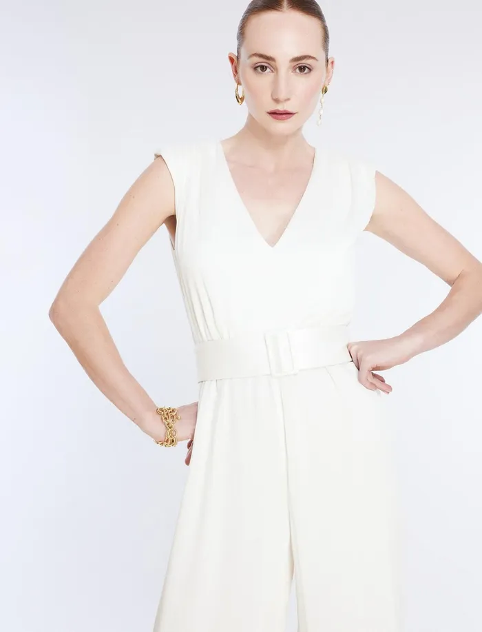 Women Dresses BCBG Imogen Belted Jumpsuit Gardenia